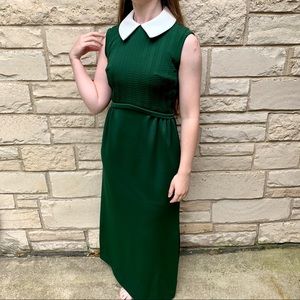 Vintage 1970s Green Dress with Peter Pan Collar
